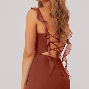 Azazie Auburn Mermaid Corset Chiffon Dress Bridesmaid 1002